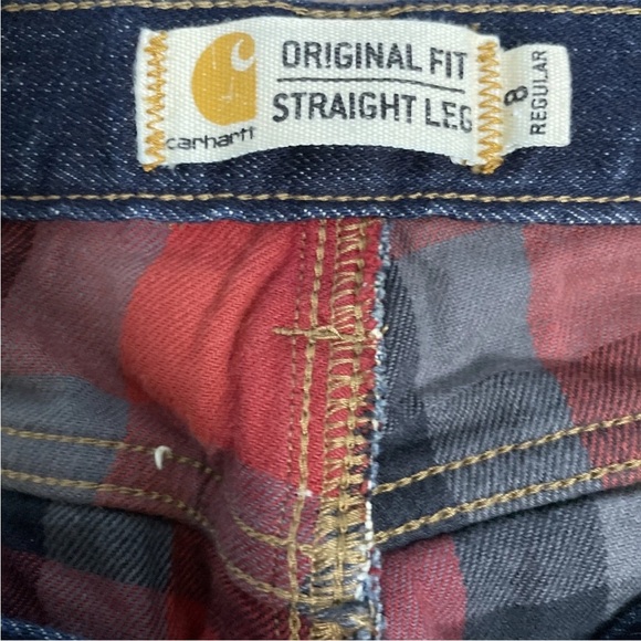 Carhartt Jeans Womens Original Fit Straight Leg Dark Wash Flannel Lined Size 8 - Picture 3 of 6